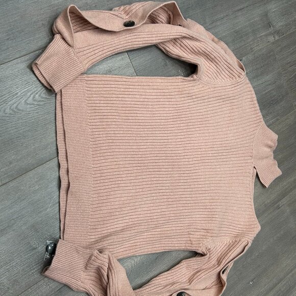 NWT N12H Rose Pink Gigi Ribbed Knit Wool Blend Button Sleeve Cut Out Sweater XS - Picture 5 of 12